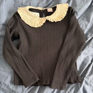 Zara Girls Black Ribbed Bib Collar Shirt